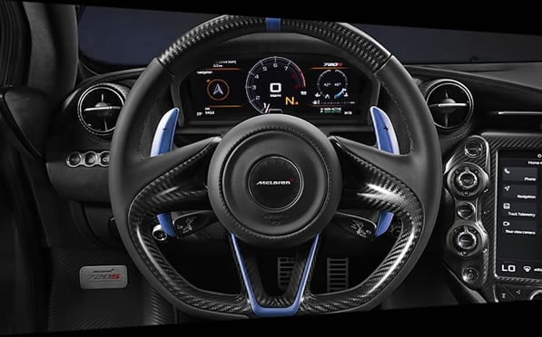 McLaren 720S Spider Rental steering wheel